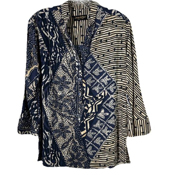 Vintage Jams World Tapa Print Pullover Rayon Tunic Top Sz S Batik Tropical Boho - Picture 3 of 16